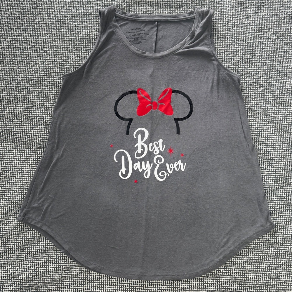 Disney Minnie Mouse Best Day Ever Drapey Tank Top Grey Small Sleeveless Shirt